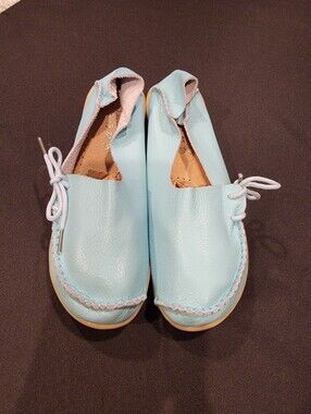 Light Blue Fauz Leather Slip-On Loafers